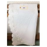 White Embroidered Textured Bedspread with Scalloped Edge