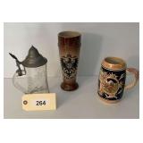 Lot of Three German Beer Steins and Drinkware