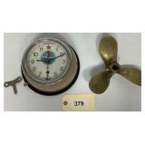 Soviet Navy Ship Clock with Key and Brass Boat Propeller