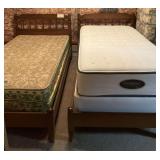 Two Wooden Twin Bed Frames with Mattresses