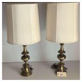 Pair of Brass Table Lamps with White Shades