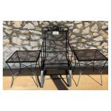Black Metal Mesh Spring Chair and Two Side Tables