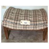 Upholstered Plaid Ottoman with Wooden Legs
