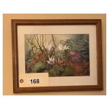 Framed Botanical Watercolor Painting of White Flowers and Foliage