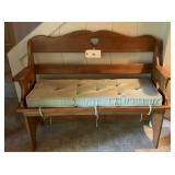 Wooden Bench with Heart Cutout and Cushion