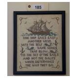 Framed Nautical Theme Cross Stitch Needlework Art