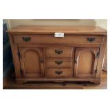 Wooden Credenza with Dual Cabinets and Five Drawers
