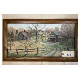 Framed Rural Landscape Oil Painting by Roberta Clark 2002