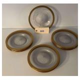 Set of Glass Plates with Starburst Center and Gold Tone Rim