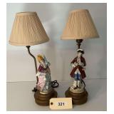 Pair of Figural Porcelain Accent Lamps with Pleated Shades