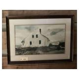Framed Watercolor Painting of a House