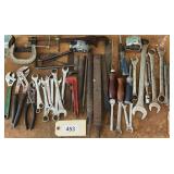 Assorted Hand Tool Lot Including Wrenches, Pliers, Files, and Clamps