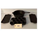 Assorted Cast Iron Cookware Lot Including Skillet and Muffin Pans