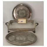 Silver-Plated Serving Trays and Casserole Dish with Glass Insert Set