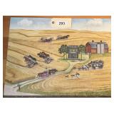 Original Rural Farm Scene Oil Painting with Horses and Threshing Machines By Roberta Clark