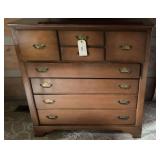 Wooden Bedroom Dresser with Multiple Drawers and Brass Hardware