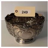 Ornate Sterling Silver Floral Repousse Bowl with Frog Insert