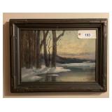 Framed Oil on Canvas Winter Landscape Painting Signed by Artist