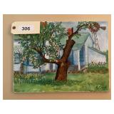 Original Oil Painting on Canvas Depicting Rural Farmhouse Scene Signed by Artist R. Clark
