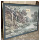 Framed Watercolor Landscape Art Print of Forest Stream