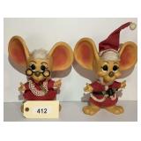 Pair of Molded Rubber Holiday Mouse Figures with Fabric Clothing