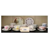 Assorted Porcelain Teacups, Saucers, and Decorative Plates Lot