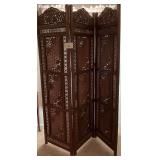 Carved Wooden Three-Panel Room Divider
