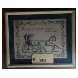 Framed Cross Stitch Needlework Featuring Horse and Carriage Design with Quote