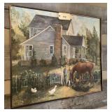 Framed Rural Farmhouse Scene Print with Children, Horse, and Ducks By Roberta Clark