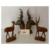 Assorted Brass Stag Bookends and Wooden Deer Figurines Grouping