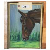 Framed Original Horse Portrait Oil Painting Signed Wollin 1962