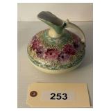 Moriti Style Hand-Painted Ceramic Pitcher with Floral and Raised Gold Beading