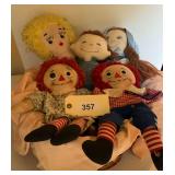 Assorted Fabric Dolls Group Including Raggedy Ann and Andy