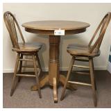 Wooden Pub Table and Two Swivel Bar Stools Set