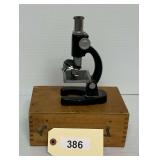 Black Metal Compound Microscope with Wooden Storage Box
