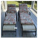 Set of Two Patio Chaise Lounges with Floral Cushions