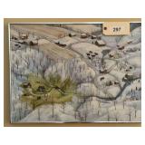Framed Winter Rural Landscape Painting By Roberta Clark