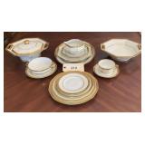 White and Gold Trim Octagonal Porcelain Dinnerware Set with Serving Pieces