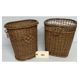 Two Woven Wicker Waste Baskets