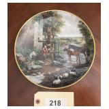 Decorative Collector Plate Featuring Pastoral Landscape with Watermill and Animals