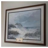 Framed Coastal Landscape Print with Seagulls and Sand Dunes