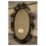 Oval Metal Wall Mirror with Grapevine and Leaf Motif