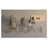 Assorted Cut Glass Salt and Pepper Shakers and Small Dishes Group