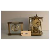 Two Assorted Desk Clocks Including Kundo Glass and Brass Mantel Clock