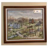 Framed Folk Art Countryside Landscape Painting By Roberta Clark