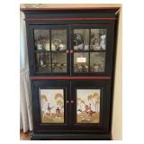 Painted Wooden China Cabinet with Fox Hunting Scene On Lower Doors