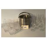 Metal Ice Bucket with Lid and Assorted Glassware Set