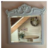 Wall Mirror with Painted Wooden Frame and Carved Crest