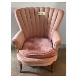 Pink Velvet Channel-Tufted Wingback Accent Chair