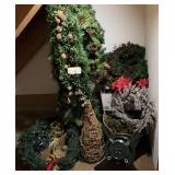Lot of Artificial Holiday Garlands, Wreaths, and Decor